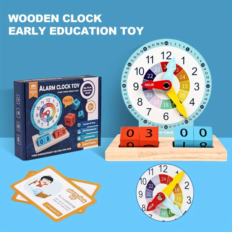 Montessori Wooden Clock Teaching Toy Alarm Clock for Kids 3+