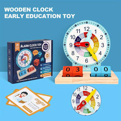 Montessori Wooden Clock Teaching Toy Alarm Clock for Kids 3+