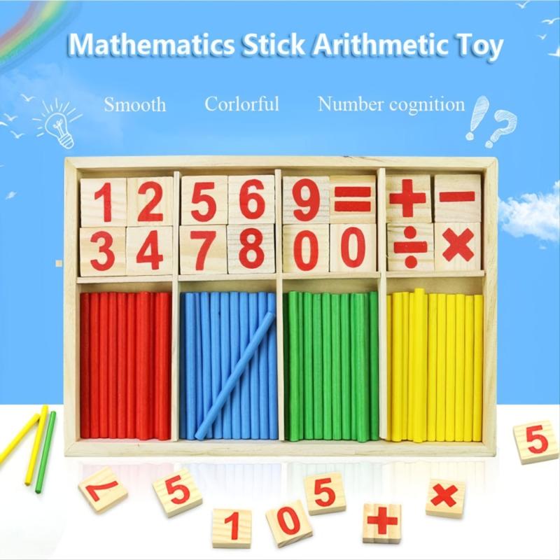 Wooden Number Cards and Counting Stick Set for Kids Math Learning