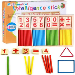 Wooden Number Cards and Counting Stick Set for Kids Math Learning