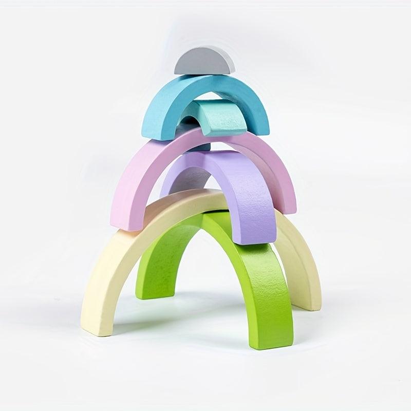Wooden Rainbow Stacking Game Learning Toy for Kids