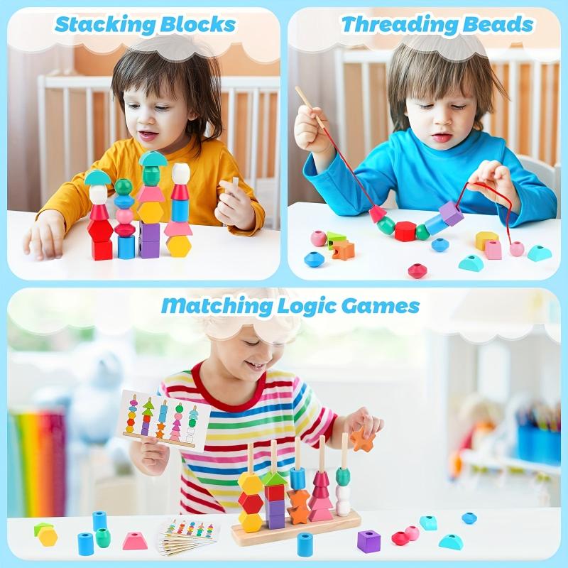 Wooden Educational Five Pillars Set For Pillars Beaded Kids Toys
