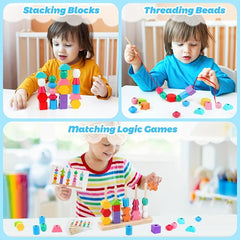 Wooden Educational Five Pillars Set For Pillars Beaded Kids Toys