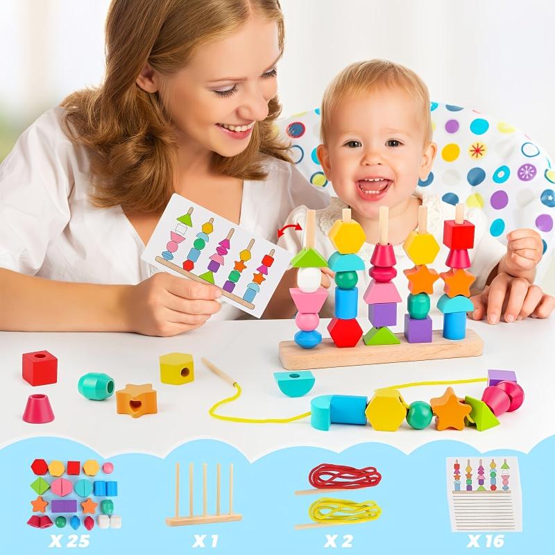 Wooden Educational Five Pillars Set For Pillars Beaded Kids Toys