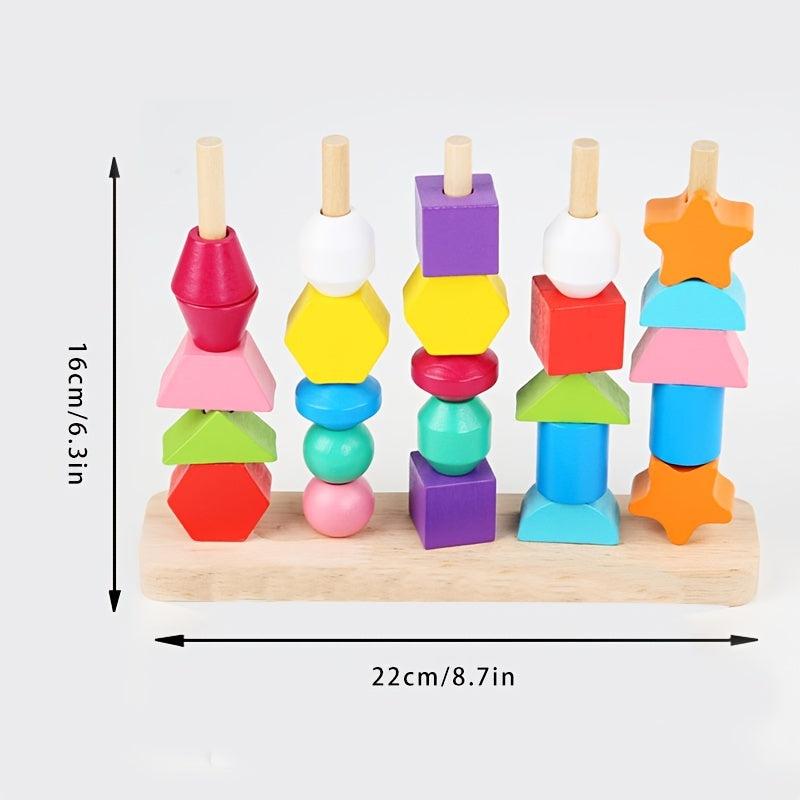 Wooden Educational Five Pillars Set For Pillars Beaded Kids Toys