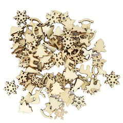 50pcs Mini Wooden Christmas Tree Snowflake Crafts Ornaments for DIY Painting