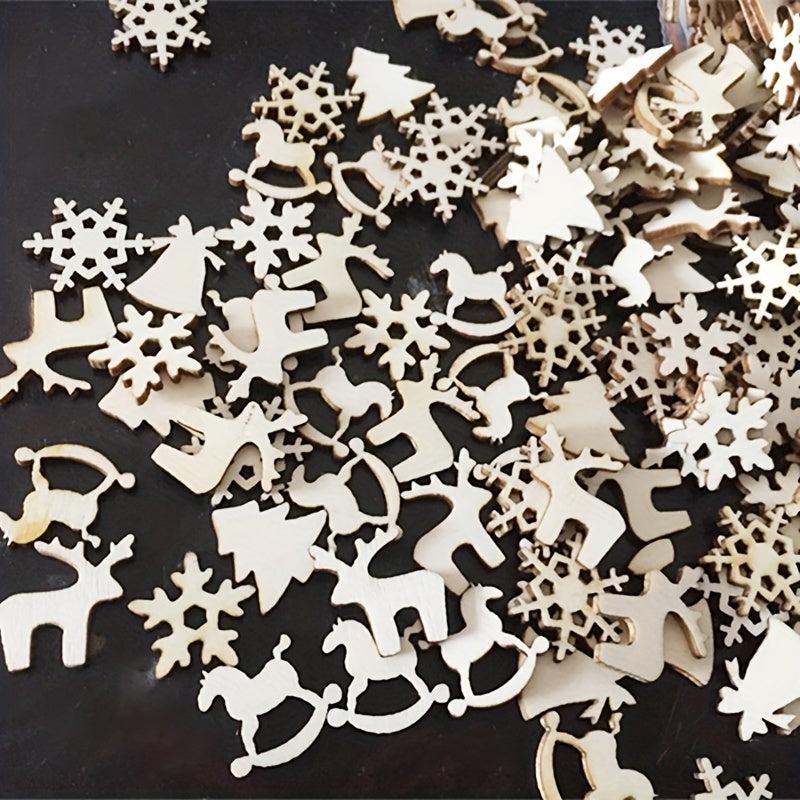 50pcs Mini Wooden Christmas Tree Snowflake Crafts Ornaments for DIY Painting