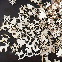 50pcs Mini Wooden Christmas Tree Snowflake Crafts Ornaments for DIY Painting