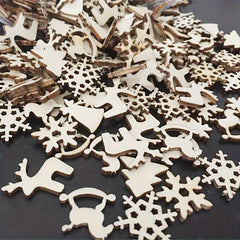 50pcs Mini Wooden Christmas Tree Snowflake Crafts Ornaments for DIY Painting