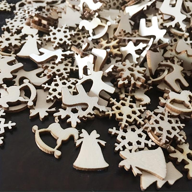 50pcs Mini Wooden Christmas Tree Snowflake Crafts Ornaments for DIY Painting