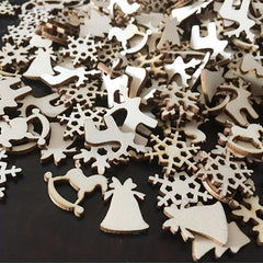 50pcs Mini Wooden Christmas Tree Snowflake Crafts Ornaments for DIY Painting