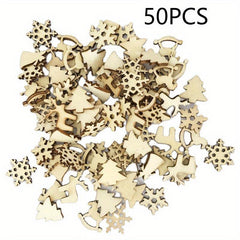 50pcs Mini Wooden Christmas Tree Snowflake Crafts Ornaments for DIY Painting
