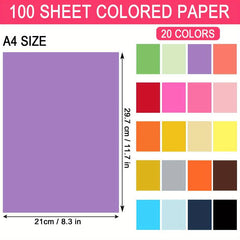 100 Sheets Colour Paper for DIY Cutouts & Printing