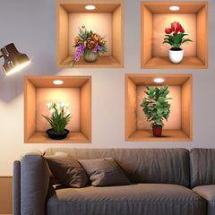 4pcs Plants Art Decor Stickers For Wall Removable Wall Decals