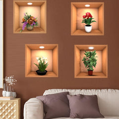 4pcs Plants Art Decor Stickers For Wall Removable Wall Decals
