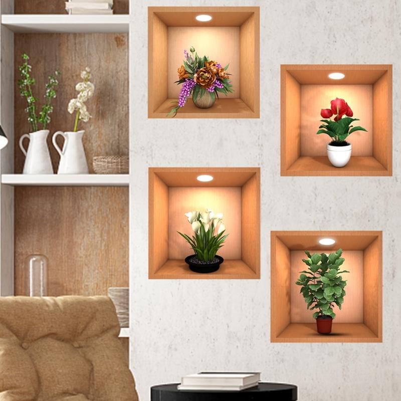 4pcs Plants Art Decor Stickers For Wall Removable Wall Decals