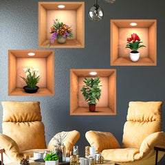4pcs Plants Art Decor Stickers For Wall Removable Wall Decals