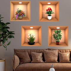 4pcs Plants Art Decor Stickers For Wall Removable Wall Decals