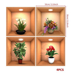 4pcs Plants Art Decor Stickers For Wall Removable Wall Decals