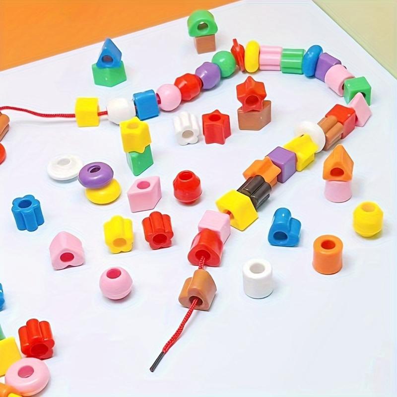 60pcs Rainbow Lacing Beads Montessori Toys Threading Toys Educational Toys