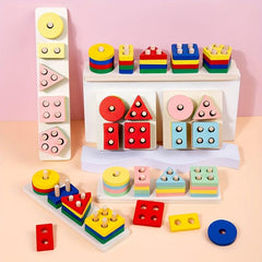 Montessori Geometric Shape Block Set for Early Education