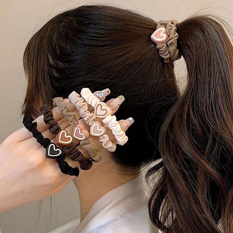 10PCS Coffee Love Pendent Hair Tie Girl Bowknot Elastic Rubber Hair Bands