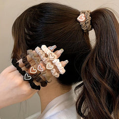 10PCS Coffee Love Pendent Hair Tie Girl Bowknot Elastic Rubber Hair Bands