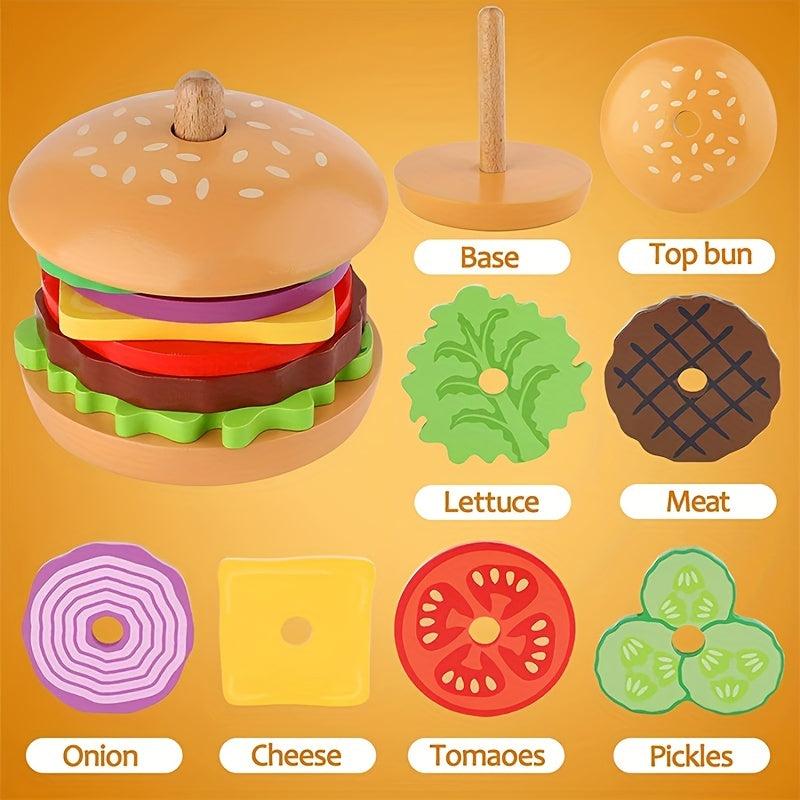 LZOY Wooden Burger Stacking Toys for Toddlers