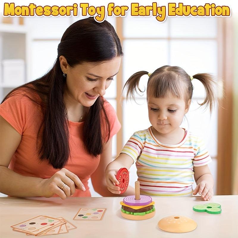 LZOY Wooden Burger Stacking Toys for Toddlers