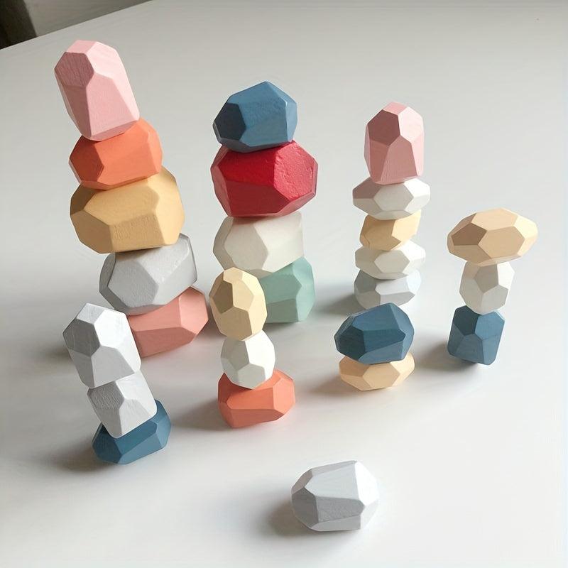Wooden Stacking Rocks Balancing Stones Building Blocks Montessori Learning Toys