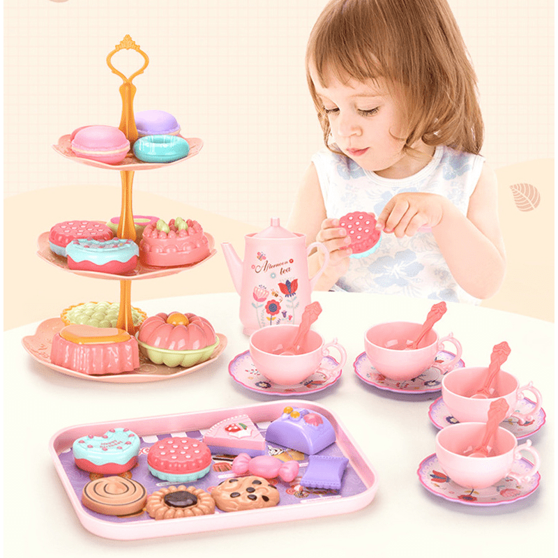 Girls Toys DIY Pretend Play Toy Simulation Tea Set Play House Kitchen