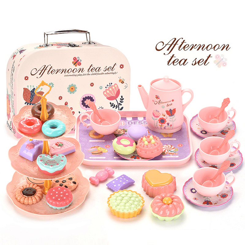 Girls Toys DIY Pretend Play Toy Simulation Tea Set Play House Kitchen