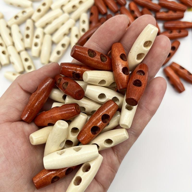 50pcs 2 Holes Olive Shape Wooden Toggle Buttons DIY Craft Accessory
