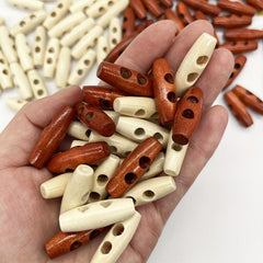 50pcs 2 Holes Olive Shape Wooden Toggle Buttons DIY Craft Accessory