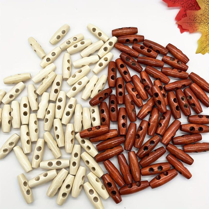 50pcs 2 Holes Olive Shape Wooden Toggle Buttons DIY Craft Accessory