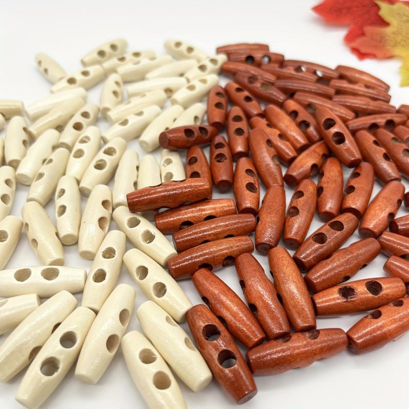 50pcs 2 Holes Olive Shape Wooden Toggle Buttons DIY Craft Accessory