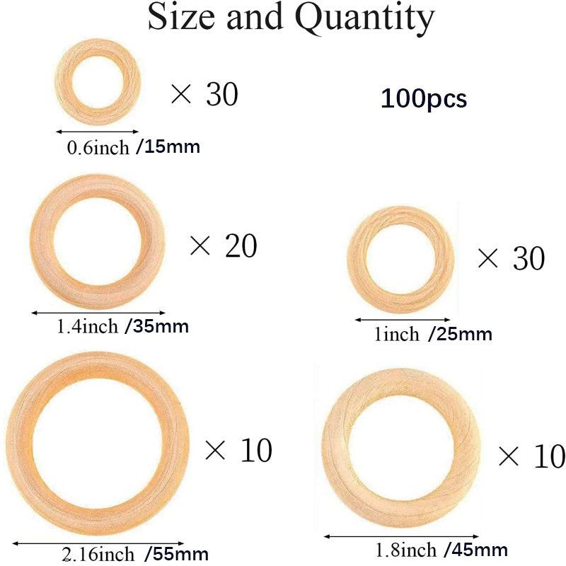 50-100pcs Natural Wooden Rings for Craft Jewelry Making