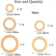 50-100pcs Natural Wooden Rings for Craft Jewelry Making