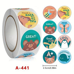 500pcs Kids Roll Stickers, 8 Cartoon Patterns, Non-drying Labels