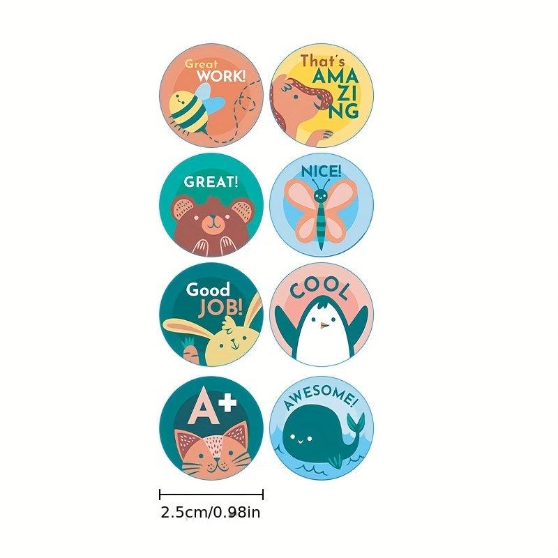 500pcs Kids Roll Stickers, 8 Cartoon Patterns, Non-drying Labels