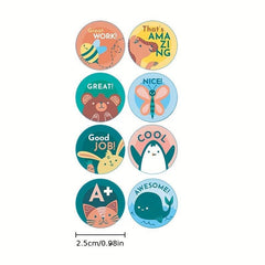 500pcs Kids Roll Stickers, 8 Cartoon Patterns, Non-drying Labels