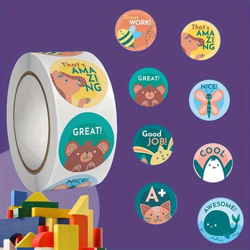 500pcs Kids Roll Stickers, 8 Cartoon Patterns, Non-drying Labels