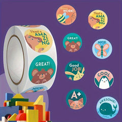 500pcs Kids Roll Stickers, 8 Cartoon Patterns, Non-drying Labels