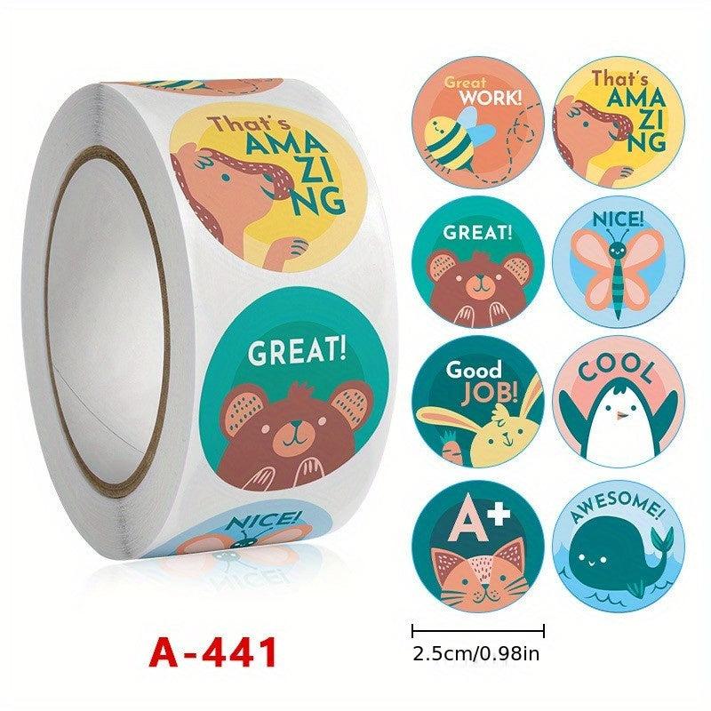 500pcs Kids Roll Stickers, 8 Cartoon Patterns, Non-drying Labels