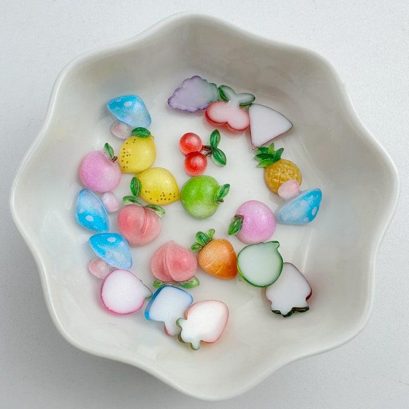 20pcs Resin Mini Strawberry Cherry Mushroom Flat Back Manicure Embellishments