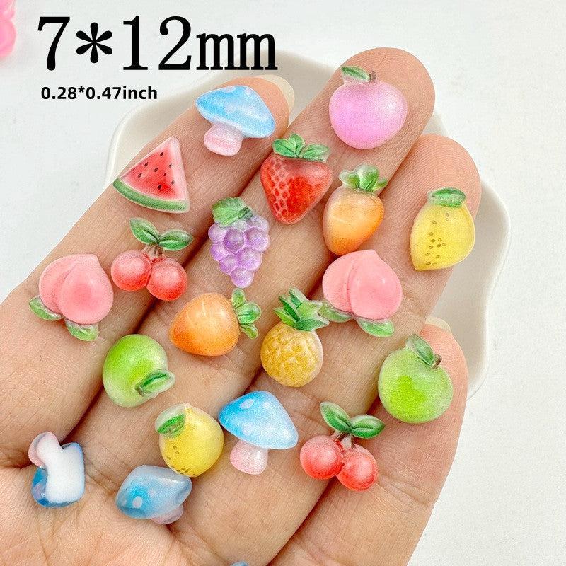 20pcs Resin Mini Strawberry Cherry Mushroom Flat Back Manicure Embellishments