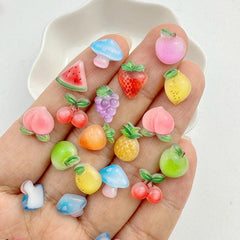 20pcs Resin Mini Strawberry Cherry Mushroom Flat Back Manicure Embellishments