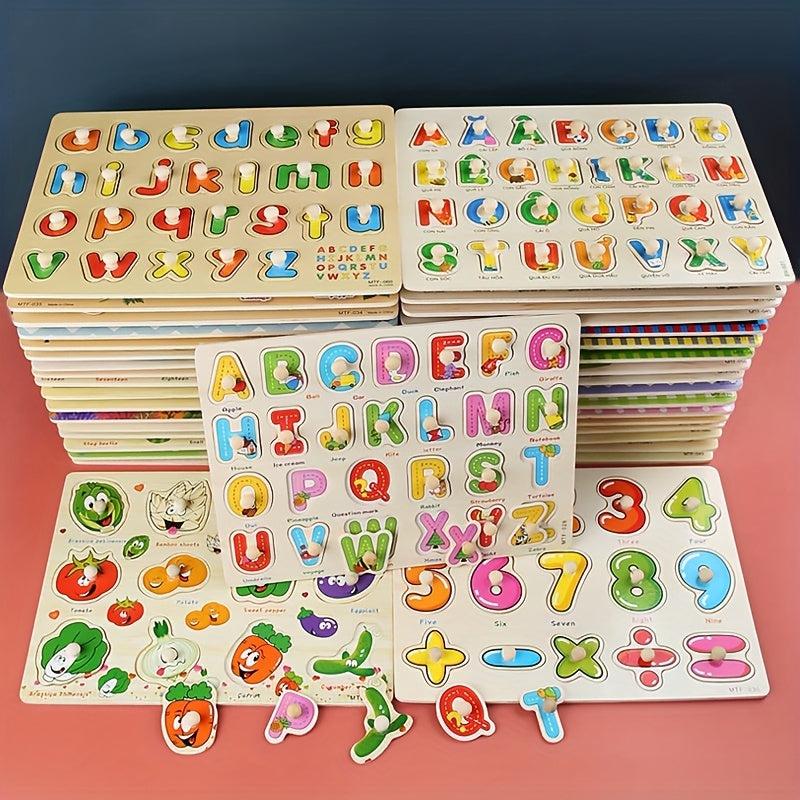 Wooden Peg Puzzles For Kids Montessori Alphabet Number Shape