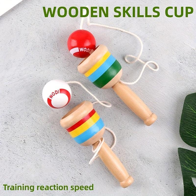 Kendama Wooden Skills Cup Traditional Toy Red Improve Coordination Reflexes Exer