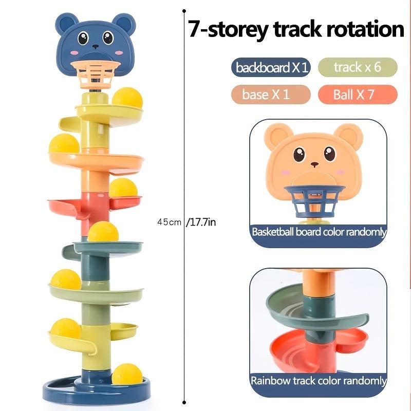 Kids Ramp Toy Basketball Track Fun Tower Rotating Ball Rolling Puzzle Game